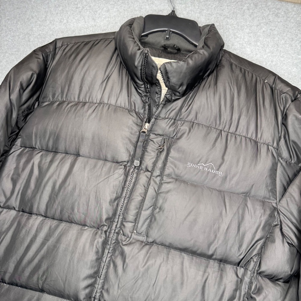 Eddie Bauer Puffer Jacket Mens Large Black Goose Down Quilted Full Zip Outdoor